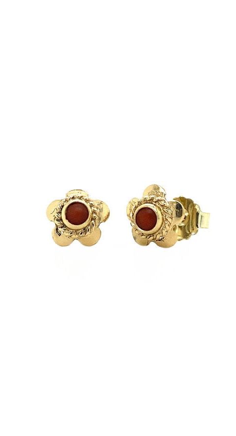 Vintage 14K Gold Stud Earrings with Red Coral